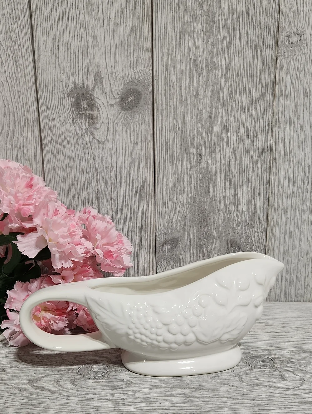 Embossed Grape & Leaves Design Gravy Boat